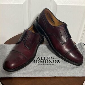 🔥🔥 ALLEN EDMONDS Lexington Burgundy Ox Blood Cap-Toe Oxford Shoes Sz 9.5C -EUC